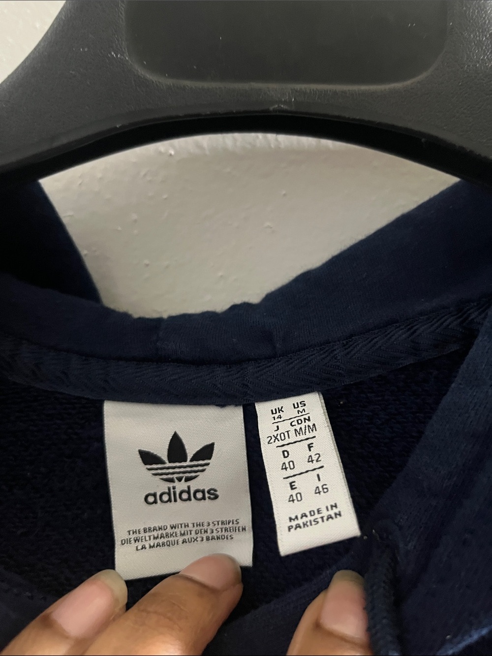 adidas Navy Crewneck Hoodie with White Trefoil Logo - Picture 3 of 5